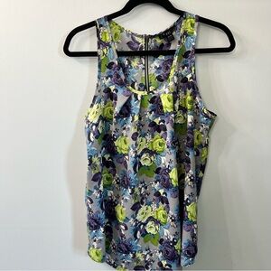 Vintage Forever 21 Purple Green Floral Sleeveless Zipper Back Tank Medium